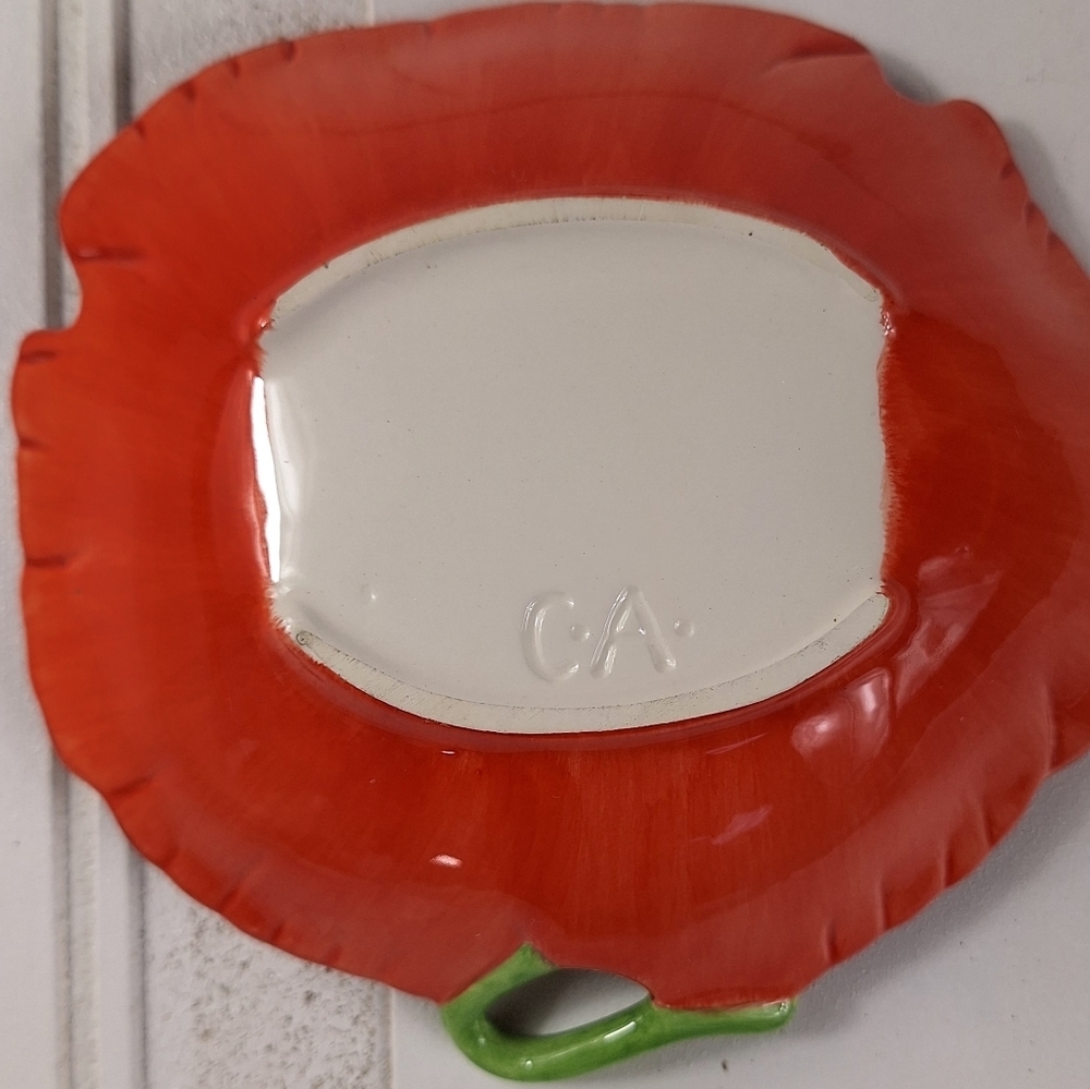 Vintage Clay Art Hand Painted Poppies 2001 Big Platter & Small Plate Red Orange - Picture 9 of 9